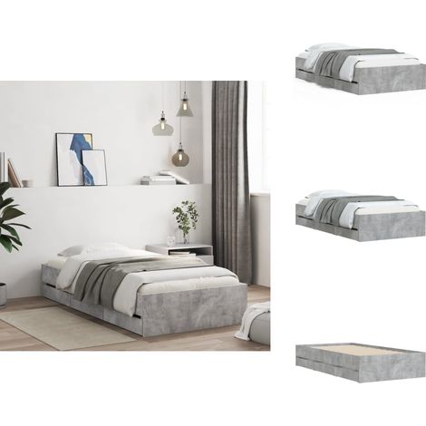 Cadre de lit avec tiroirs sans matelas gris béton 90x190 cm - Cadre De Lit - Lit Double - Tiroir Intégré - Meuble De Chambre - Design Moderne (1/5)