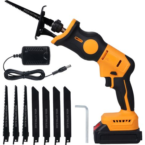 Scie alternative 20 V, vitesse variable sans balais, réglage avec 4 lames en bois et 4 verrous de sécurité pour lumière LED en métal, épaisseur de coupe maximale 115 mm, prise UE, 1 batterie 2000 mAh (1/5)