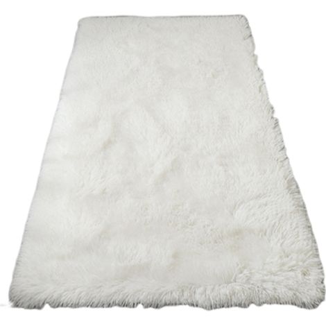 Tapis Shaggy - 120 x 160 cm - Poils Longs - Blanc Beige - Pour Salon Chambre Descente De Lit