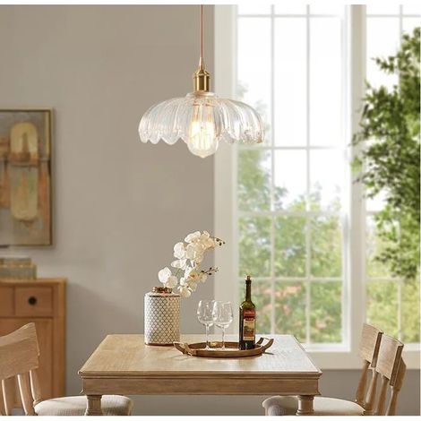 Moderne Suspension Luminaire en Verre,Lampe de Plafond Vintage Abat-jour Design Fleurs Transparente Lustre Retro pour Salon (1/5)
