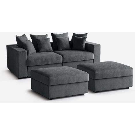Canapé modulable déhoussable Made in Italy avec pouf et coussins Cortina F - Gris