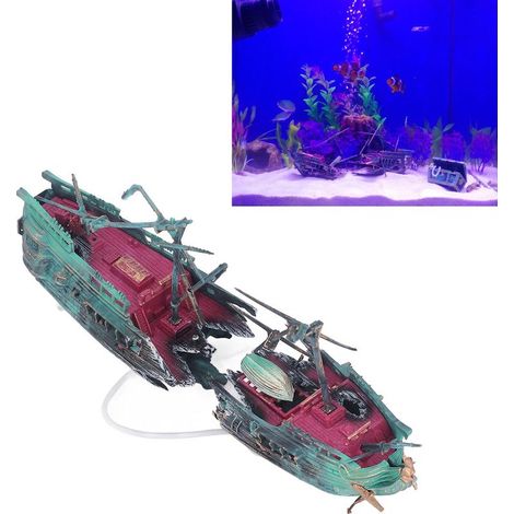 Aquarium-Dekoration zum Thema Tiefseewrack mit Belüftung - Aquarium-Set mit Zubehör und Spielzeug - (1/5)