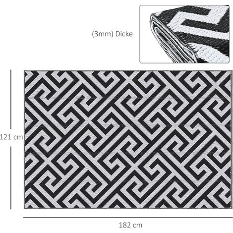 Tapis d'extérieur en plastique 121x182cm imperméable réversible noir et blanc pour terrasse et jardin (1/5)