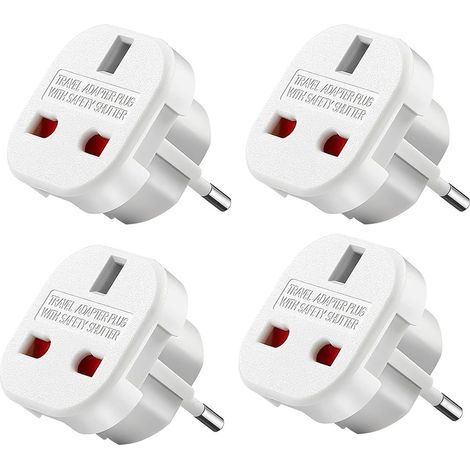 Adaptateur de voyage Royaume-Uni vers UE – 4 adaptateurs : prise anglaise vers prise française, prise britannique vers prise européenne – Convient pour l’Allemagne, l’Irlande, les Pays-Bas, la Pologne (1/5)