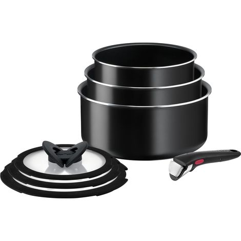 Tefal Set di padelle Ingenio Easy ON Try-Me, 7 pezzi, impilabili, con manico rimovibile, salvaspazio, antiaderente, nero, L1599602 (1/4)