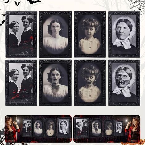4-teiliger 3D-Halloween-Bilderrahmen, Halloween-Fotorahmen – Visuelle Mobilität – Halloween-Dekoration für den Innenbereich 30 x 25 cm, Halloween-Dekoration, Horror-Dekoration für Innenwände und Tisch (1/5)