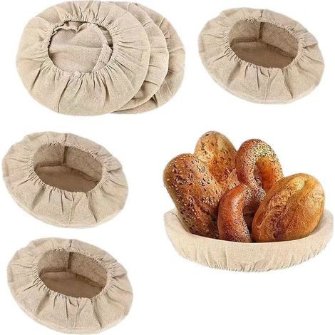 Cestini per la lievitazione del pane, colore lino, 238 cm, set da 7, foderati in cotone e lino, per la lievitazione e la cottura. (1/5)
