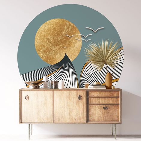 Sticker mural rond / cercle - Soleil Design - Diamètre 30 cm - Adhésif MAT (1/3)