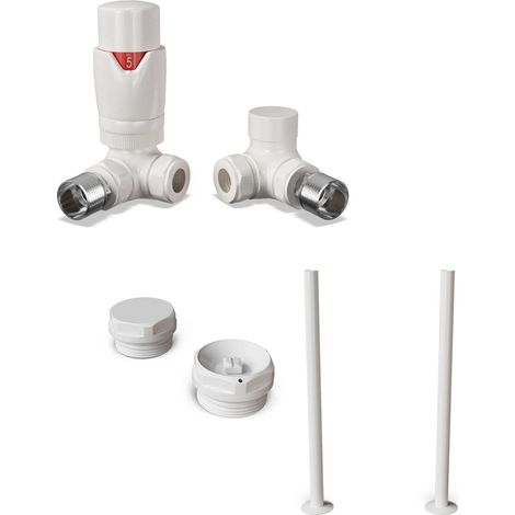 Stirling Bold - Thermostatic Radiator Valve & Installation Kit - White Corner 15mm