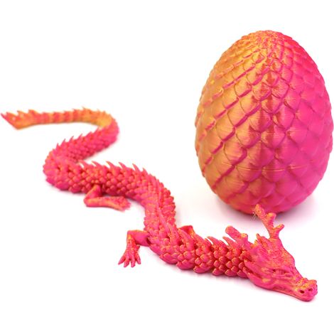3D-gedrucktes Miniatur-Drachenei – 8,5 cm Ananas-Ei + 30 cm Drache – rot