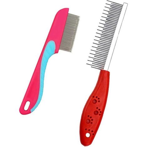BROSSE-CARDE Peigne pour chien, chat, animal domestique, peigne en métal, peigne en acier, peigne de toilettage pour chat, peigne (1/4)