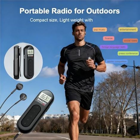 Mini Radio personnelle Portable FM, Radio Rechargeable avec Meilleure réception de Nouvelles/Diffusion, écouteurs stéréo, Longue durée de Vie, Petites radios transistors pour Le Sport, la Course (1/4)