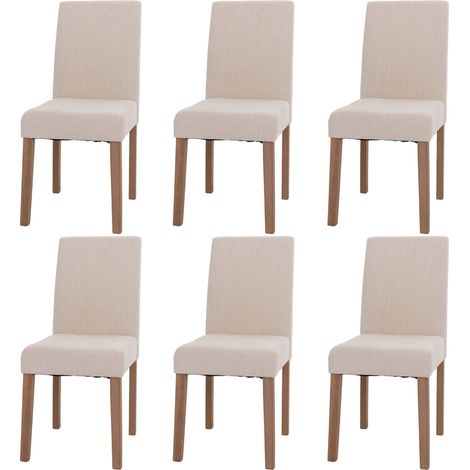 Lot de 6 chaises de salle à manger Littau, chaise de cuisine à dossier haut, tissu/textile chenille bois crème, pieds (1/2)