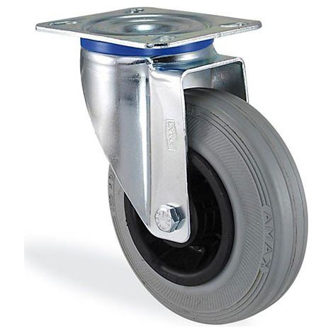 Roulette pivotante caoutchouc gris souple diamètre 200mm charge 220kg