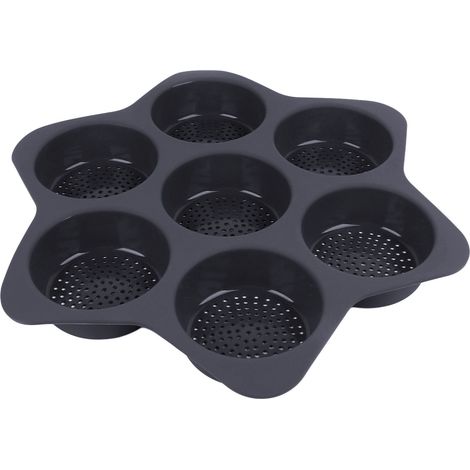 Moule à pain à hamburger 7 cavités en silicone antiadhésif, compatible lave-vaisselle, pour la cuisson de pains à hamburger, sandwichs aux œufs, pain de maïs et gâteaux à étages (gris) (1/5)