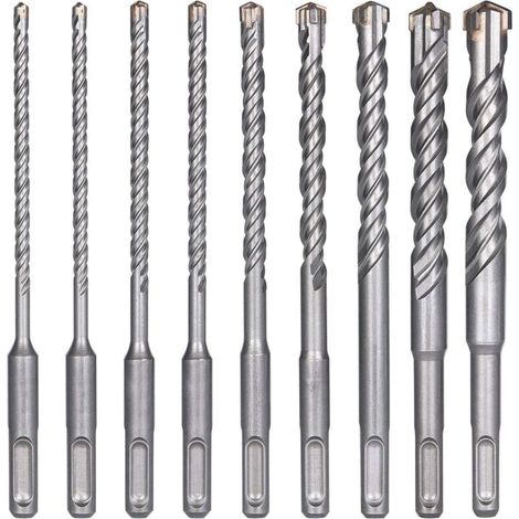 Forets à Béton, 9PCS (5 mm 16x160 mm) Foret Carrelage, Foret à Percussion Électrique SDS-Plus pour Perforateur, Forets Transversaux pour Béton, Brique, Pierre, Naturelle, Métal (1/3)