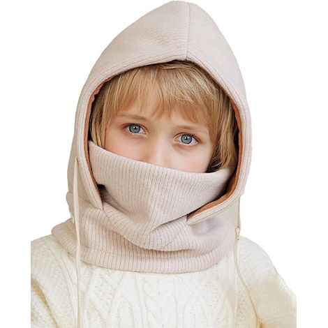 Winterliche Sturmhaube, Jungen, Mädchen, Mütze und Schal, Halswärmer, warme Mütze, winddicht, Skifahren, Radfahren, Outdoor, Alter 4-10 - beige (1/5)