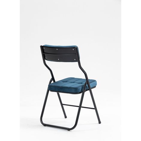 Chaises pliantes lot de 2 - chaises de salle à manger pliables avec coussin, chaise d'appoint portable et déjà assemblée pour invités, cuisine, bureau, mariage, fête, bleu (1/5)