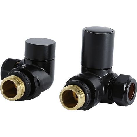 Milano 15mm Corner Heated Towel Rail Radiator Valves Pair - Black (1/5)