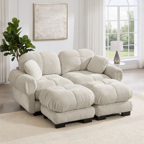 CHICFURN Divano 3 posti 260x86x90 cm in ciniglia beige chiaro, modulabile per soggiorno (1/5)