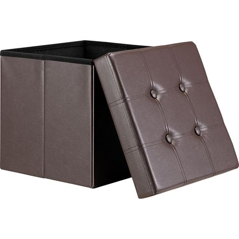 Deuba – Tabouret cube avec espace de rangement 38 x 38 x 38 cm – Coffre de rangement – Assise rembourrée en mousse haute densité – Marron - POUF 38 X (1/10)