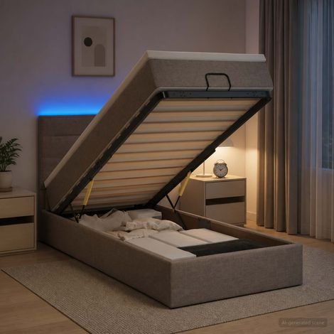 vidaXL Lit coffre avec matelas et LED Taupe 90 x 190 cm Tissu (1/5)