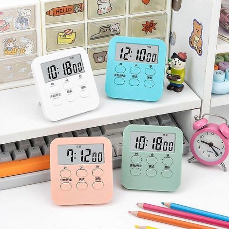 Minuteur multifonctionnel silencieux, minuteur électronique élégant, réveil étudiant, gestionnaire de temps d'étude, modèle de base 288 Version anglaise (bleue) compatible (1/5)