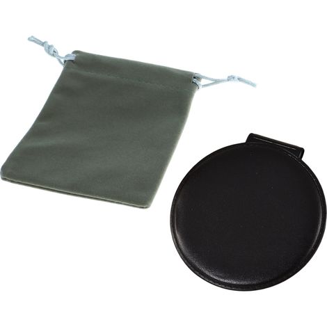 Miroir De Poche - Grossissement 1X Et 2X - En Cuir Synthetique - Noir - Pour Maquillage Et Voyages - 1 Piece (1/5)