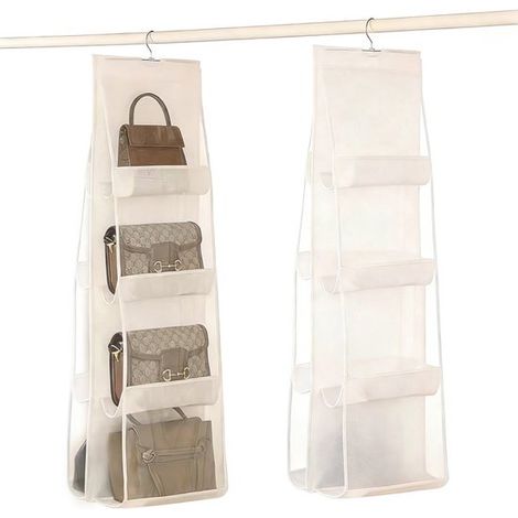 Sacchetti portaoggetti da appendere - Set da 2 - Pieghevoli - Adatti per borse a tracolla - 8 scomparti in plastica trasparente - Grigio (1/5)