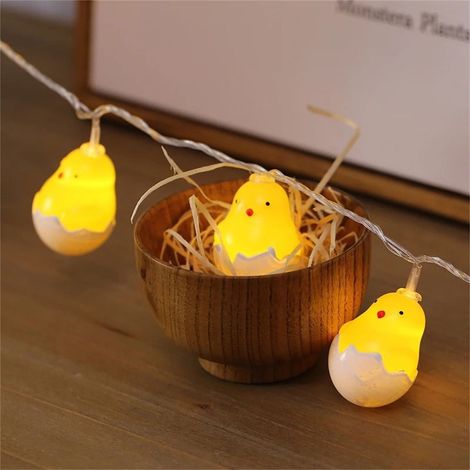 Guirlande Lumineuse De Pâques - 10 Ampoules - Fil Électrique - Pour Intérieur Et Extérieur - Jaune Poulet Lapin - Décoration Festive (1/4)