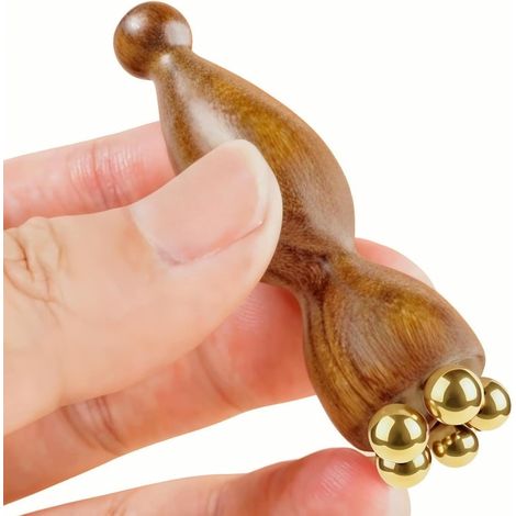 Mini rouleau de glace au bois de santal - 5 billes de cuivre, outil de massage du visage et des yeux, format voyage, pour les soins de la peau (1/5)