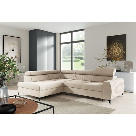 Ecksofa Schlafsofa Sofa TORONTO Stoff Element Creme Ottomane Links (1/4)