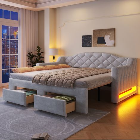 Cama cama doble extensible tapizada con cajones OKMYHOME (1/4)