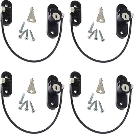 Lot de 4 verrous de sécurité pour fenêtres et portes, clips de sécurité avec clé, noir (1/3)