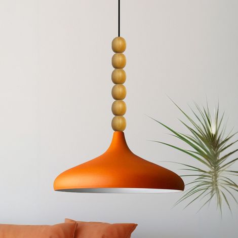bamyum Holz Champion Suspension Industrielle Plafonnier, 35 cm Abat-Jour Plafonnier, Suspension Industrielle, E27 Lumières Pour Salon & Salle À Manger, Luminaire Suspendu Orange (1/5)