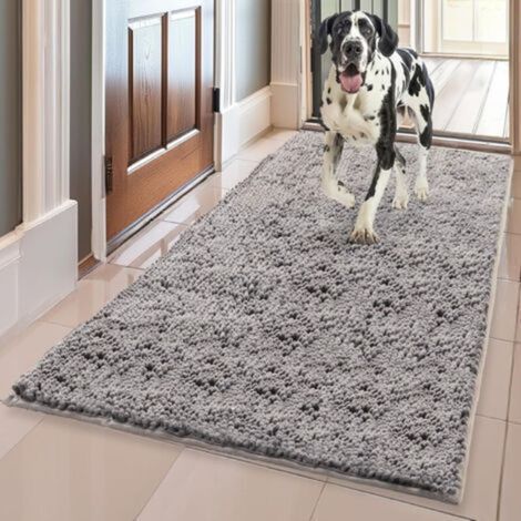 Paillasson et tapis pour animaux de compagnie en microfibre très absorbant, antidérapant, épais, lavable, en chenille douce, pour intérieur et extérieur, 60 x 90 cm - Gris (1/5)