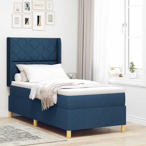 Box Spring Bed with Mattress Blue 100 x 200 cm Fabric vidaXL (1/5)