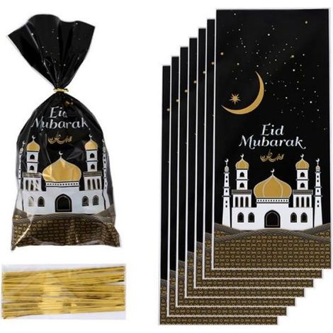 Sac de Cadeaux - Eid Mubarak - 50pcs - Noir - Plastique - Décoration de fête (1/4)