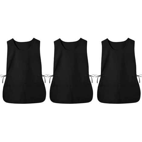 Lot de 3 tabliers de coiffure noirs sans manches 50x85cm avec attaches latérales, tablier de travail déperlant double face pour salon et usage domestique (1/3)
