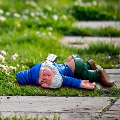 Lustiger Gartenzwerg, Gartenzwerg aus Kunstharz für den Außenbereich, betrunkene Zwergenstatue, Skulptur für Haus und Garten