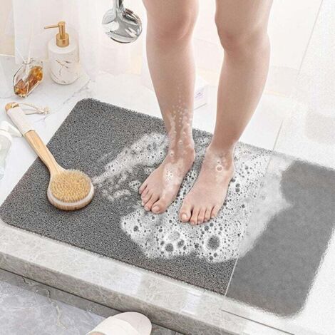 Tapis de sol de salle de bain antidérapant, adapté à la salle de douche, gris et noir 40x60CM, matériau hautement absorbant à séchage rapide, confortable et durable (1/4)
