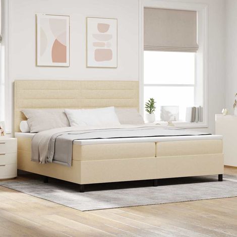 vidaXL Cama tipo Box Spring con colchón Crema 200 x 200 cm tela (1/5)