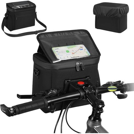 Sacoche de guidon avec adaptateur, étanche, 6 litres, avec écran tactile, bandoulière amovible et housse de pluie, pour vélo électrique, vélo de route et VTT. (1/5)