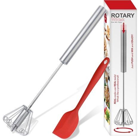 Fouet à Main, Fouet à Oeufs Semi-Automatique en Acier Inoxydable, Fouet Manuel, Agitateur Rotatif pour Fouetter, Battre, Remuer (30cm) (1/4)