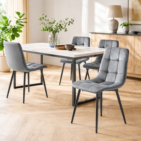 Lot de 4 chaises Salle à Manger, avec dossier haut, siège en velours doux, structure en métal, patins antidérapants, dimensions 46x44x86 cm – Gris (1/5)