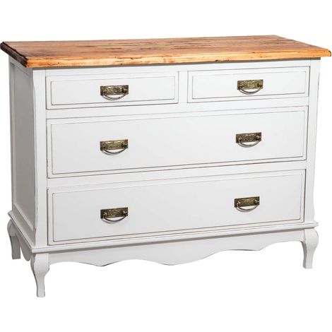 Cassettiera legno massello 107x47x80 cm Cassettiera shabby chic bianca Como cassettiera vintage 4 cassetti credenza vintage (1/5)