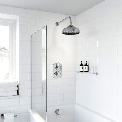 Thermostatic Concealed Lever Cross Shower Bath Filler Wall Mounted Fixed Head (1/5)