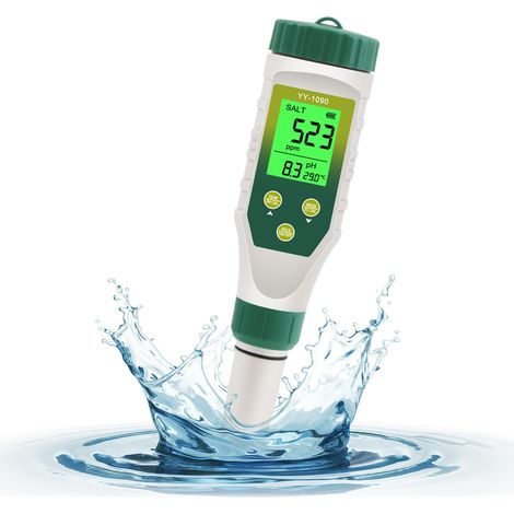 Testeur d'eau 5 en 1 (pH/TDS/EC/Salinité/Température) avec écran LCD rétroéclairé, Testeur numérique pour eau potable, Vert (1/5)