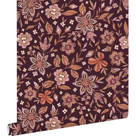 papier peint fleurs vintage violet et rose - ESTAhome (1/5)