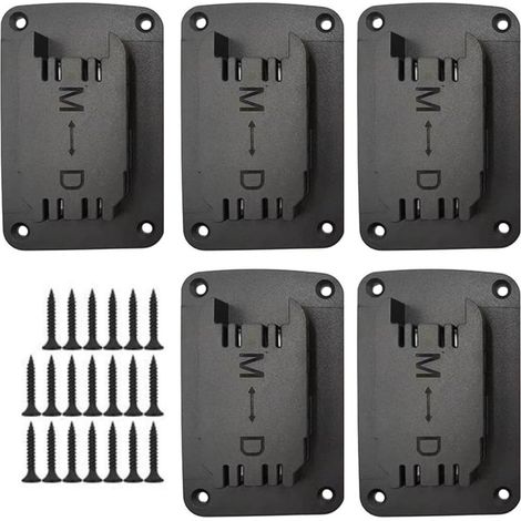 5er-Set Akkuhalter, kompatibel mit Dewalt und Milwaukee, inklusive Schrauben, schwarz